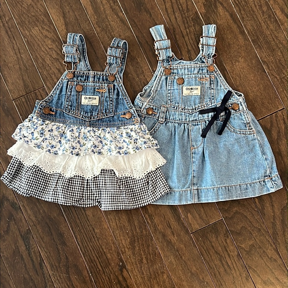Bundle of like new OshKosh denim jumpers. Size 9mo.